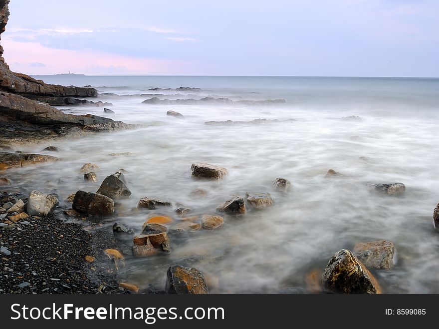 Sea evening landscape. An light storm. Sea evening landscape. An light storm