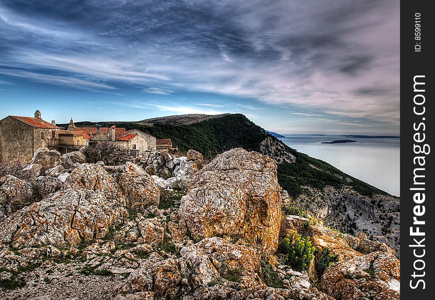 Lubenice. Croatian village on the rocky Adriatic coast,island Cres.HDR technique. Lubenice. Croatian village on the rocky Adriatic coast,island Cres.HDR technique.