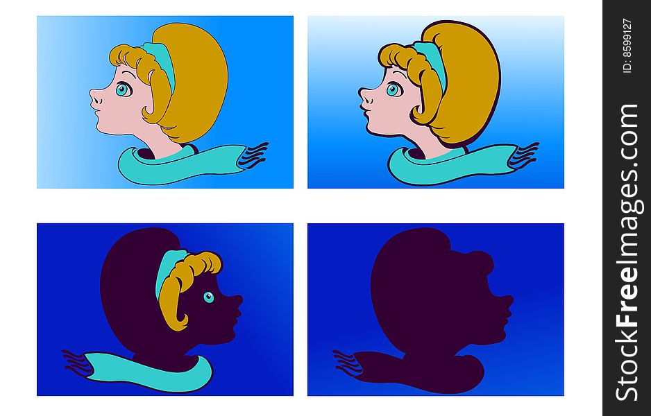 Four images of woman face in profile
