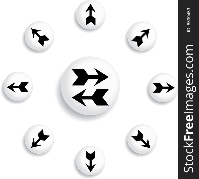 Set buttons - 88_A. Navigational arrows. Set of 9 round vector buttons for web