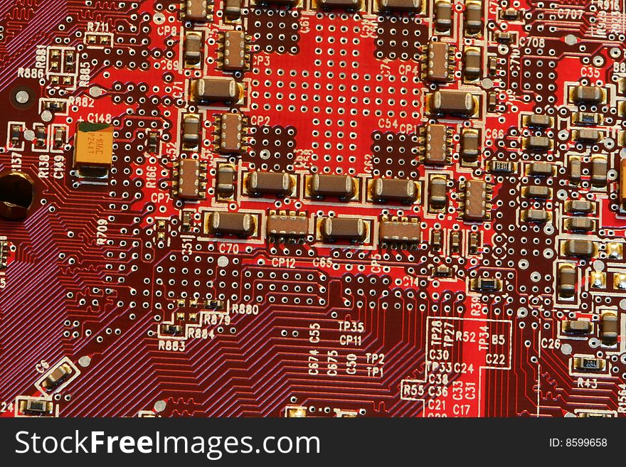 Macro image of a Red Circuit Board. Macro image of a Red Circuit Board