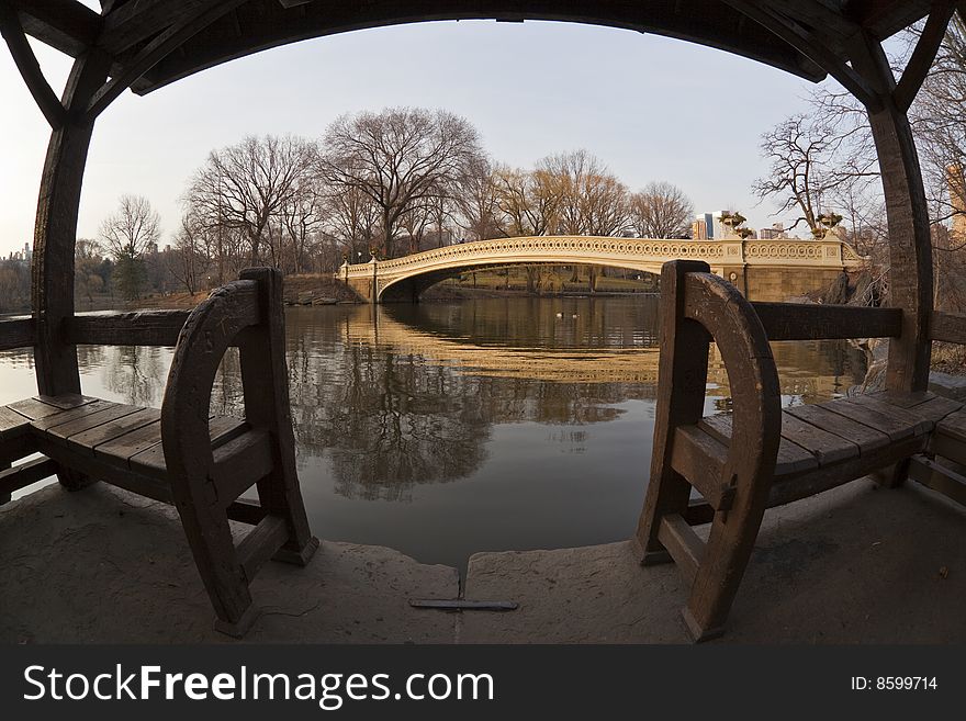 Early morning in Central Park, bow bridge