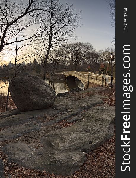 Early morning in Central Park, bow bridge