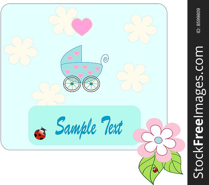 Pram for newborn boy. Vectors illustration