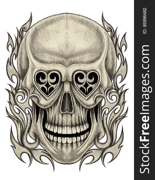 Art design skull mix graphic for tattoo hand pencil drawing on paper. Art design skull mix graphic for tattoo hand pencil drawing on paper.