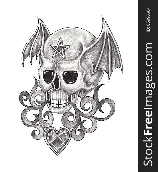 Art wings skull tattoo.