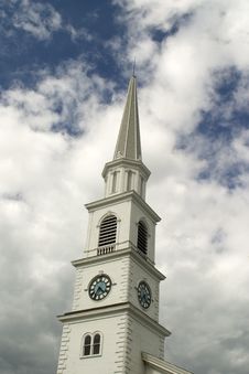 Steeple In The Clouds Stock Photo