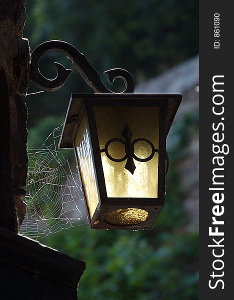 Close-up of an antique lantern in a German castle in the Rhine valley.