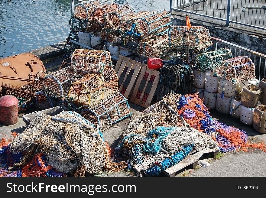 Girvan in scotland, fishing nets on the harbourside. Girvan in scotland, fishing nets on the harbourside