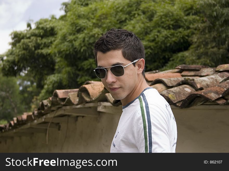 Young model in an old wall. Young model in an old wall