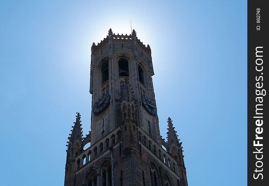 The Belfort on the grand place in the heart of Bruges. The Belfort on the grand place in the heart of Bruges