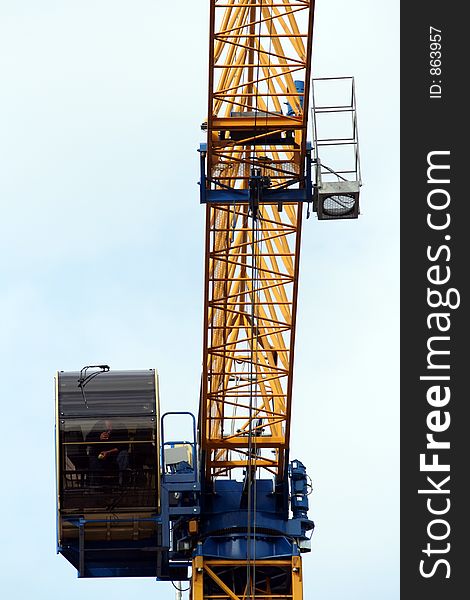 Crane detail with modern worker's cabin. Crane detail with modern worker's cabin