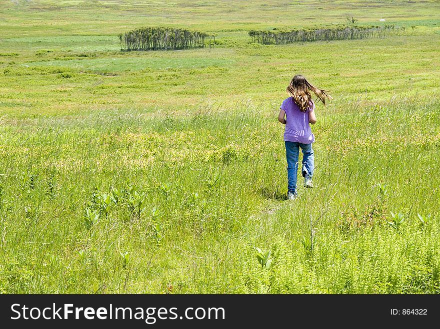 Young girl running in meadow. Young girl running in meadow