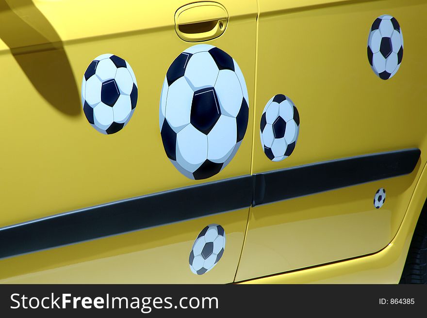 Balls of soccer in the car, soccer concept