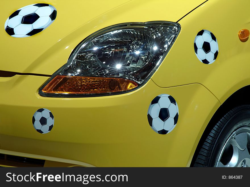 Balls of soccer in the car, soccer concept
