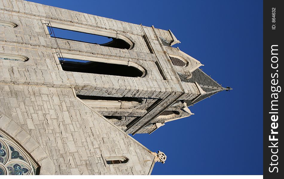 Church with a blue sky.