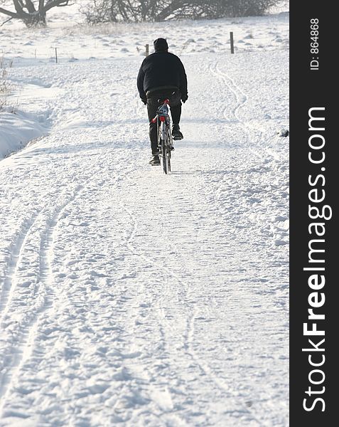 Bike on an iced road in denmark. Bike on an iced road in denmark