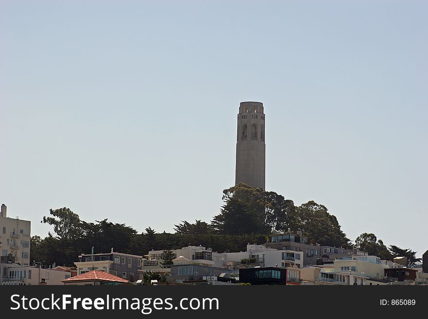 Coit Tower in San Francisco skyline