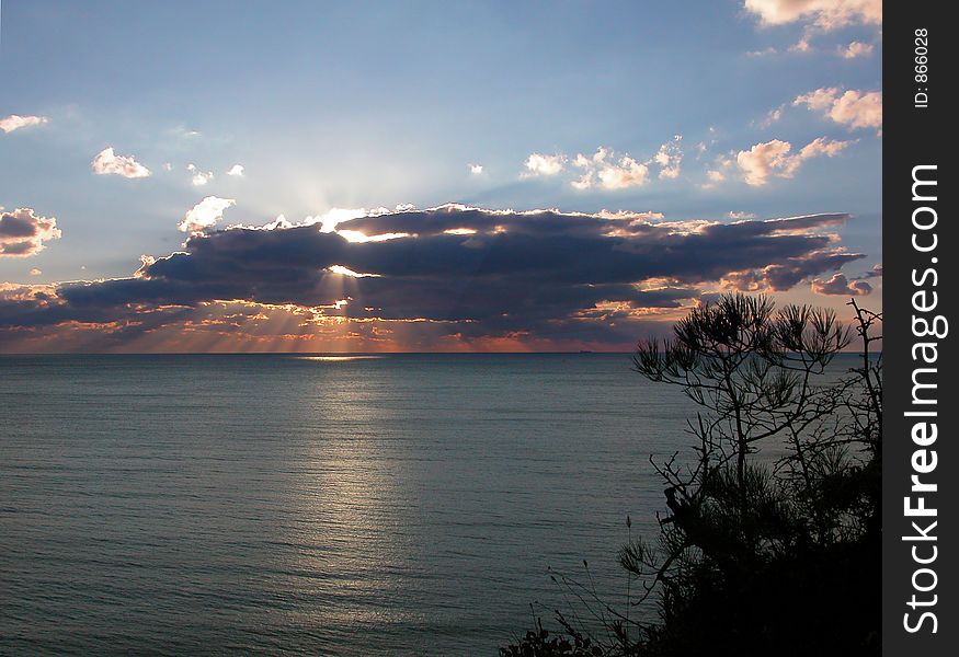 Sunset at sea coast of Black sea. Sunset at sea coast of Black sea.