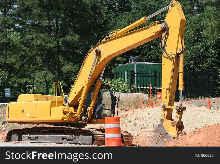 Front End loader at road construction. Front End loader at road construction