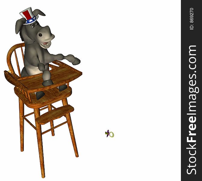 Political Party - Donkey in a high chair. Throwing a tantrum over a dropped pacifier. Political Party - Donkey in a high chair. Throwing a tantrum over a dropped pacifier.