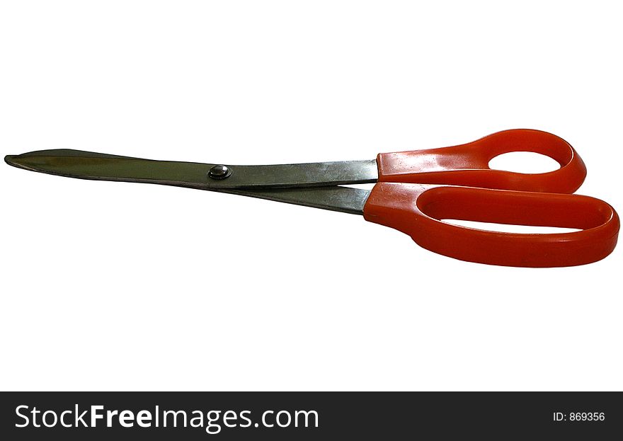 Scissor with an orange-color plastic handle. Scissor with an orange-color plastic handle