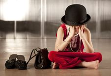 Girl With Her Face In Her Hat Stock Images Girl With Her Face In Her Hat Stock Images