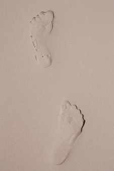 Foot Prints On Sand Beach. Stock Photography