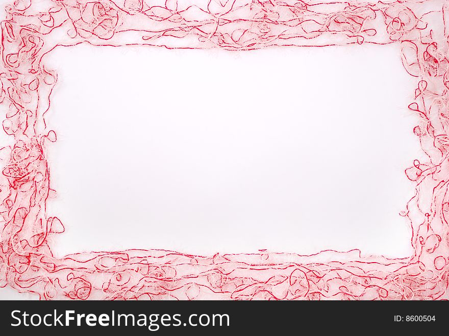 Frame. Red and white threads isolated on a white background. Frame. Red and white threads isolated on a white background