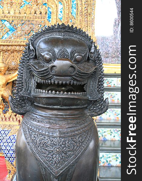 Lion statue in Wat Phra Kaew in Royal Palace, Bangkok, Thaialnd