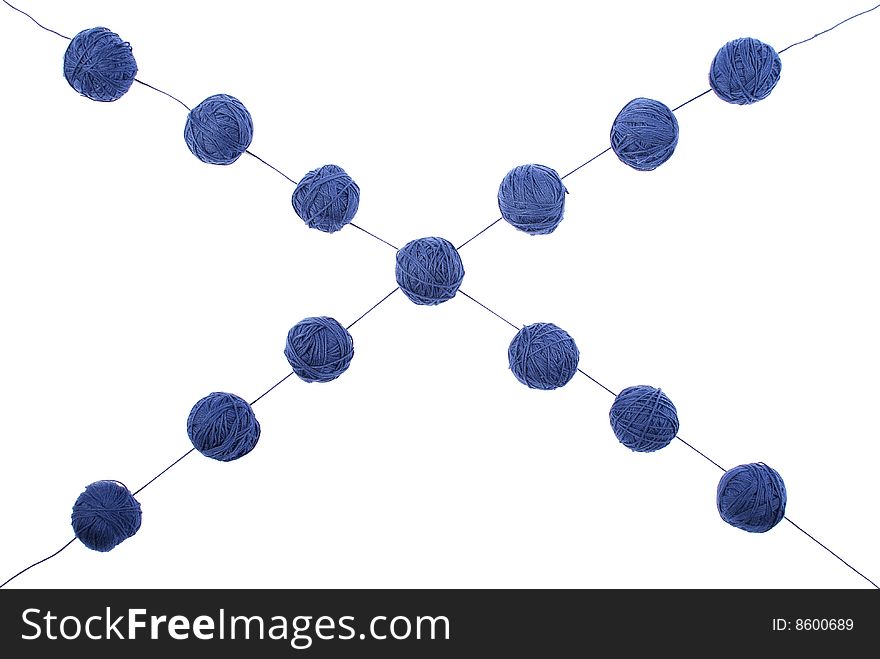 Blue threads and clews  isolated on a white background. Blue threads and clews  isolated on a white background