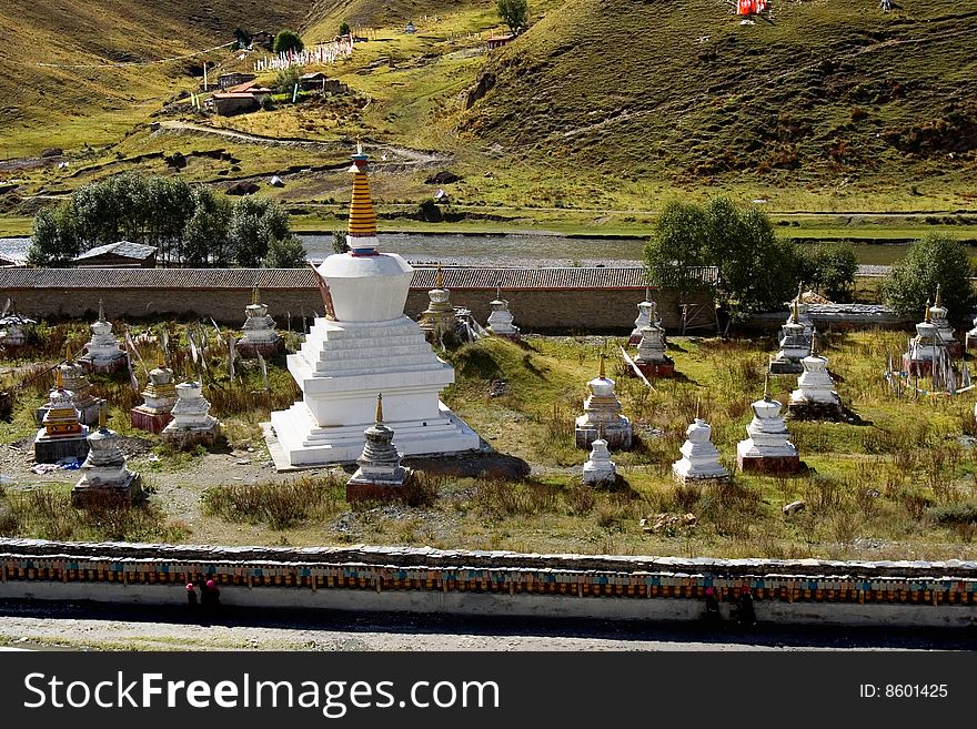 Day View Of Stupa At Tagong Sichuan Province China