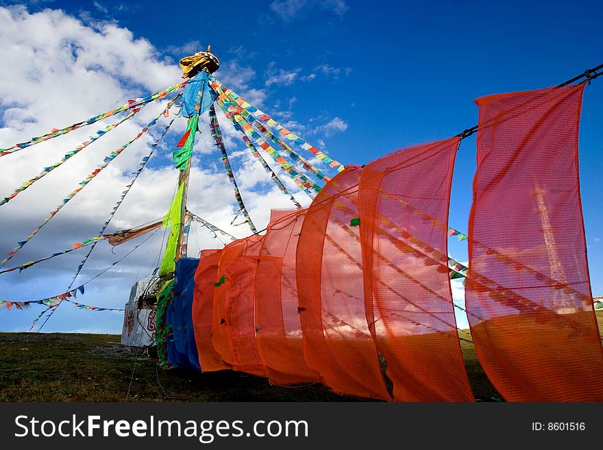 Day view of tibetan monument in Tagong Sichuan