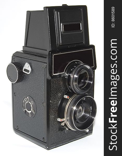 Very old russian photo camera with two lens and small movie