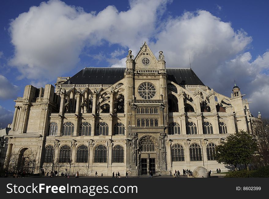 Classical building with cloudy sky, great cathedral with cloudy sky