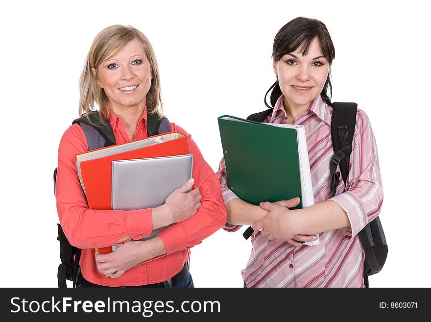 Casual students isolated on white background