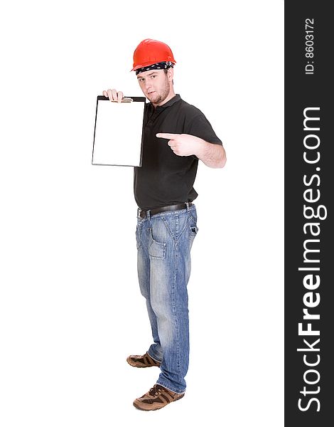 Workman with tools over white background. Workman with tools over white background