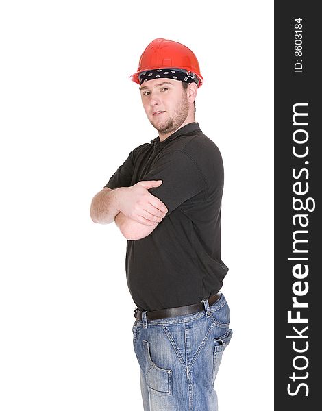 Workman with tools over white background. Workman with tools over white background