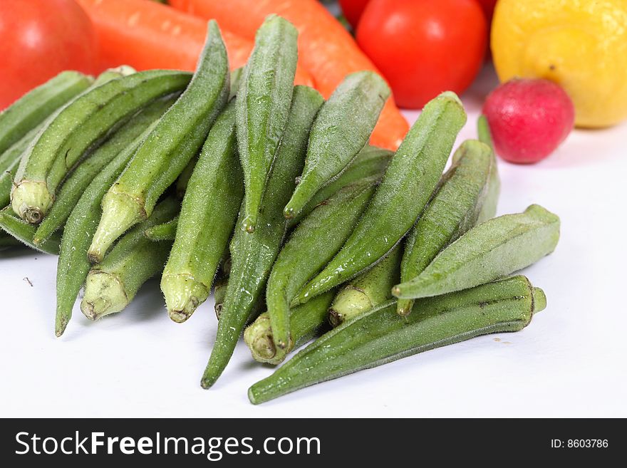 Okras (Lady fingers) on  isolated background