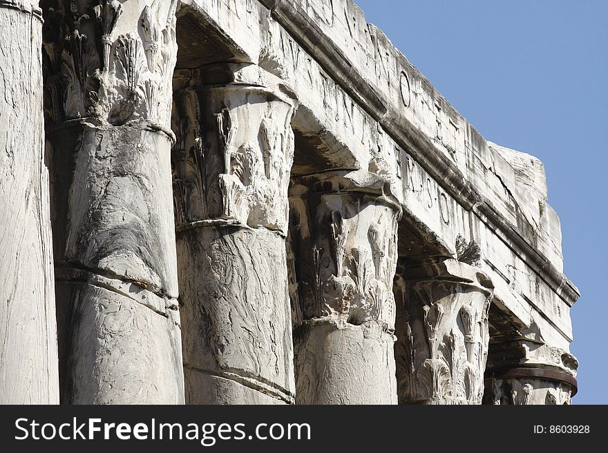 Rome, Forum. Temple of Antoninus and Faustina, columns. Rome, Forum. Temple of Antoninus and Faustina, columns