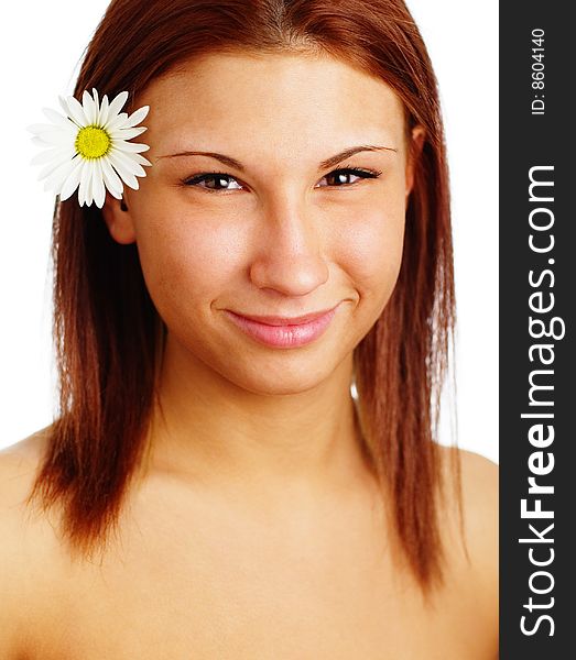 Beautiful spa woman against a white background.