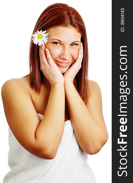 Beautiful spa woman against a white background.