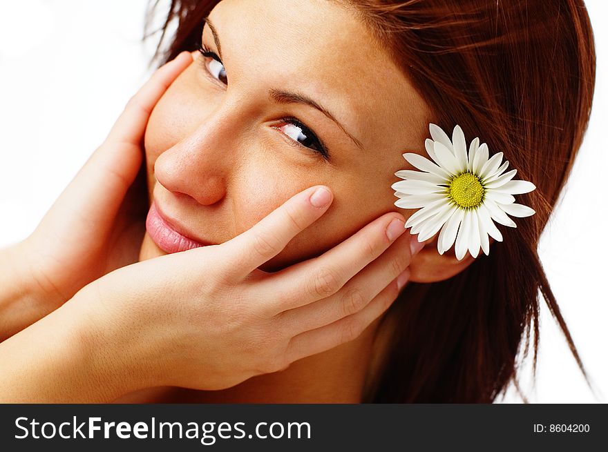 Beautiful spa woman against a white background.