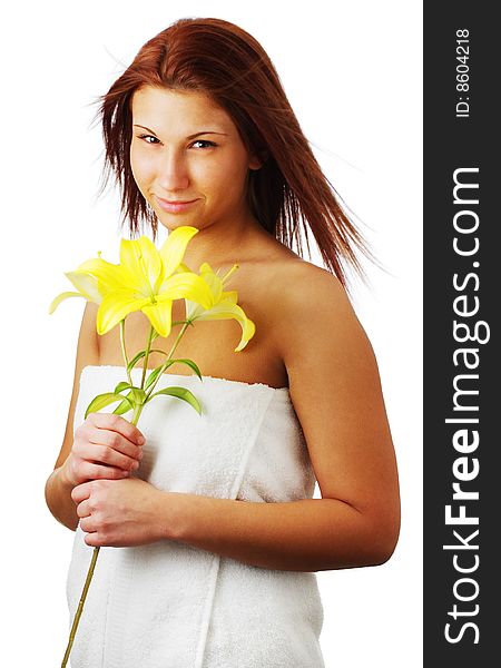 Beautiful spa woman against a white background.