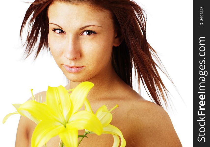 Beautiful spa woman against a white background.