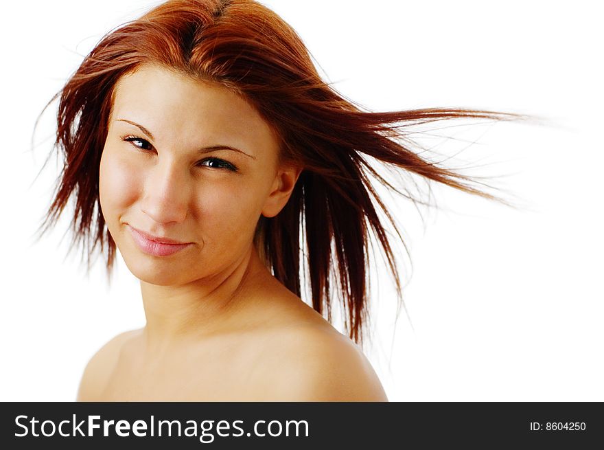 Beautiful spa woman against a white background.