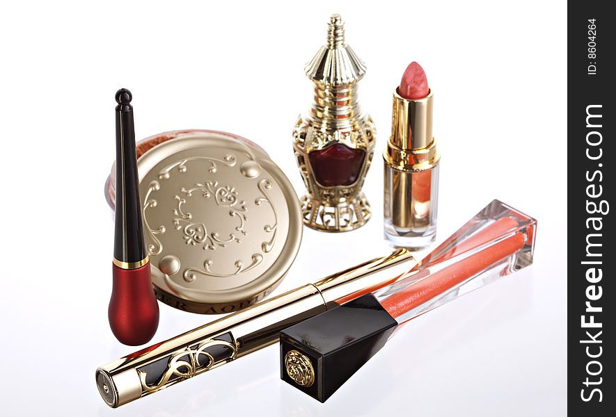 Still life with cosmetics on the white background