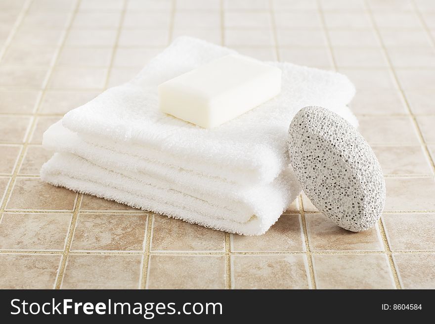 Spa display in a brightly lit bathroom setting.