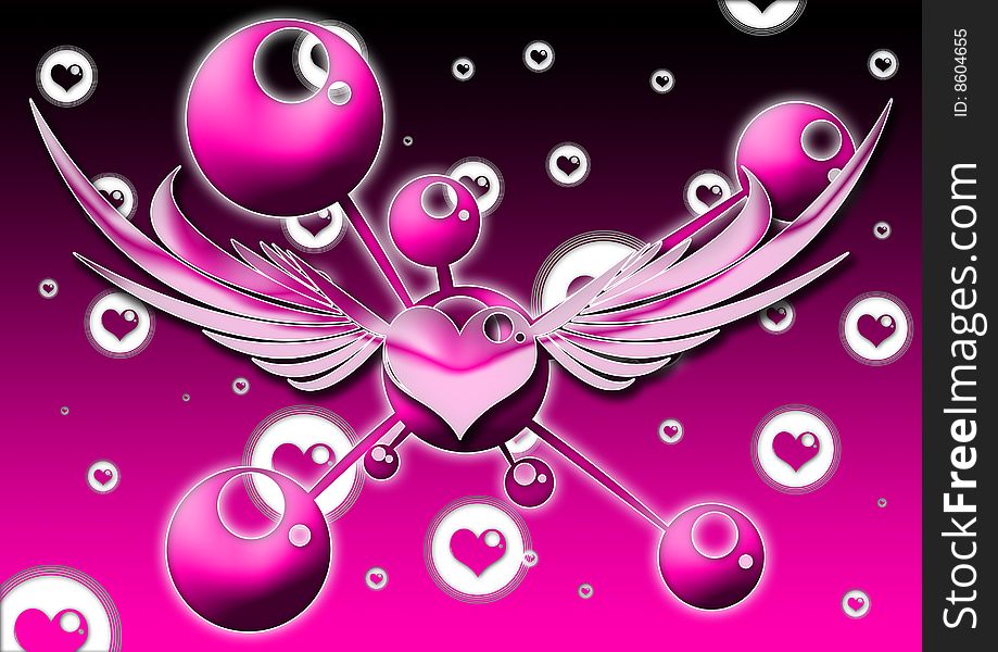 Valentines Day background with Heart and wings. Valentines Day background with Heart and wings