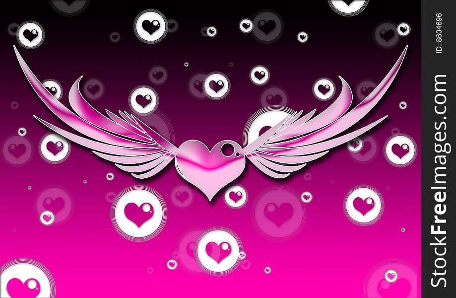 Valentines Day background with Heart and wings. Valentines Day background with Heart and wings